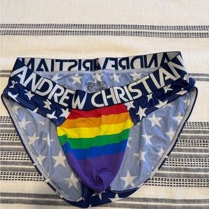 Andrew Christian Navy Star Brief with Rainbow Pouch